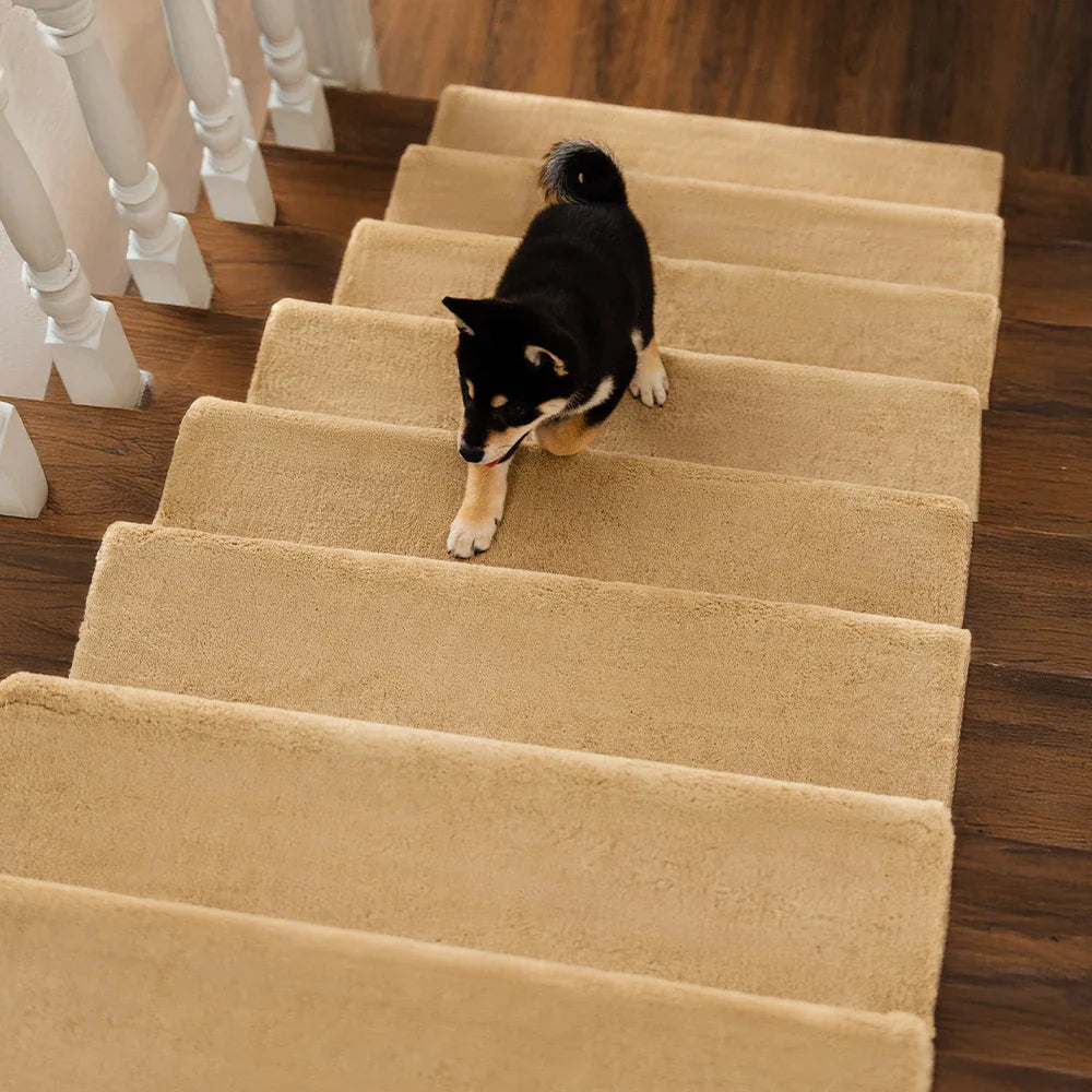 Solid Color Plush Stair Protectors Non-Slip Tape Free Carpet Stair Treads