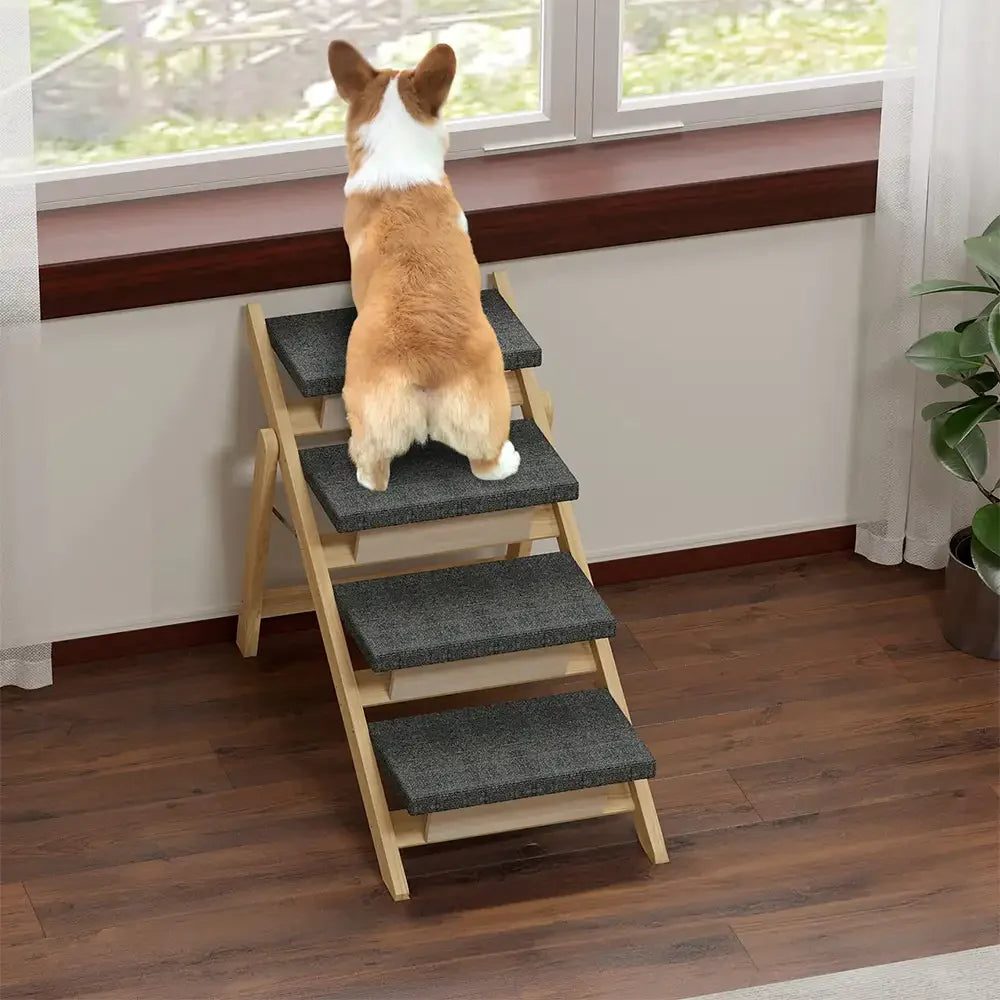 2-in-1 Foldable Wooden Dog Stairs & Ramp with Non-Slip Pad
