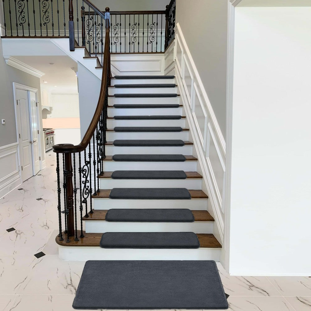 Solid Color Plush Stair Protectors Non-Slip Tape Free Carpet Stair Treads